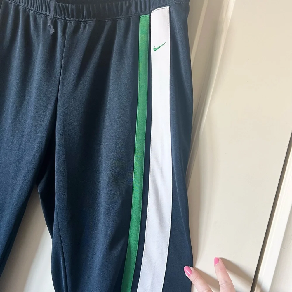 Vintage Nike Y2K Navy Track Pants Green White Side Stripe Wide Leg Large